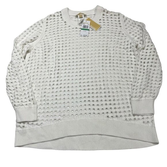 Michael Kors Sweater Womens L White Open Knit Pullover Tunic Beach Lagenlook - Picture 1 of 10